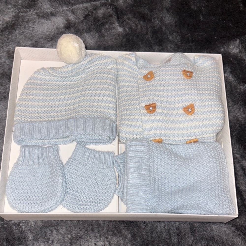 Blue and White Baby Knit Set